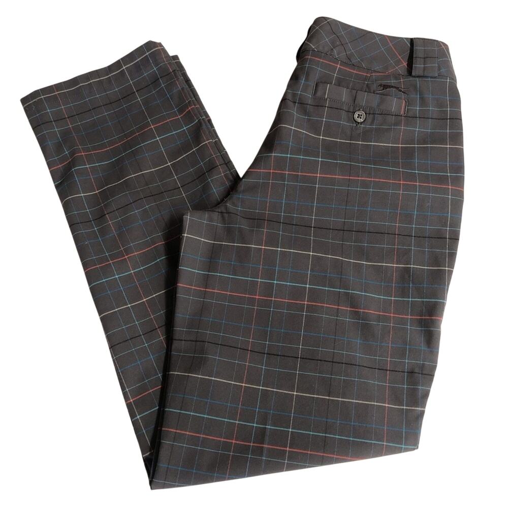 Slazenger Graphite Black Coral Turquoise Tan Plaid Activewear Pants with Pockets - Picture 4 of 16